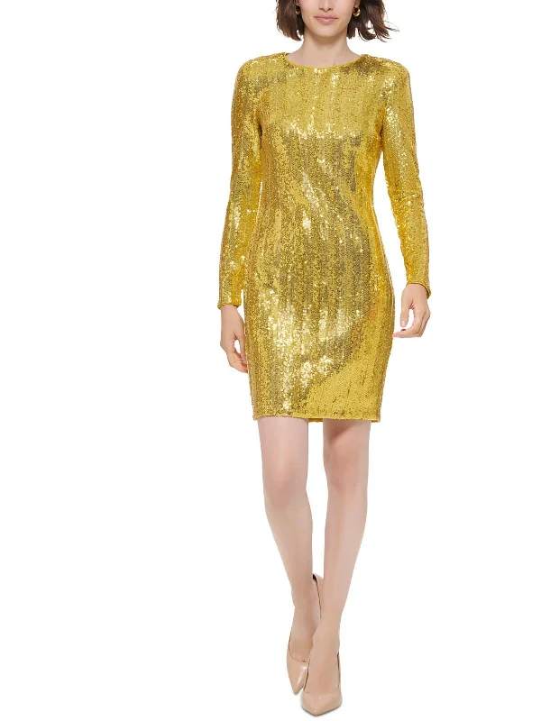 High-low mini dresses for summer nights-Womens Sequined Mini Sheath Dress