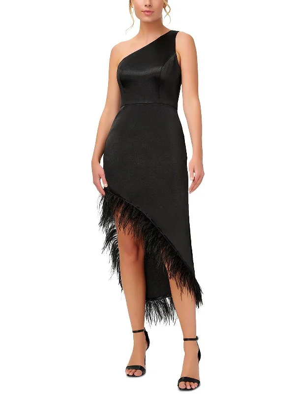 cocktail dress with puff sleeves-Womens Fringe Hem Asymmetrical Cocktail and Party Dress