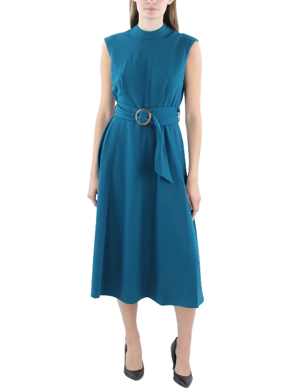 Travel-friendly wrinkle-free mini dresses-Womens Belted Scuba Fit & Flare Dress