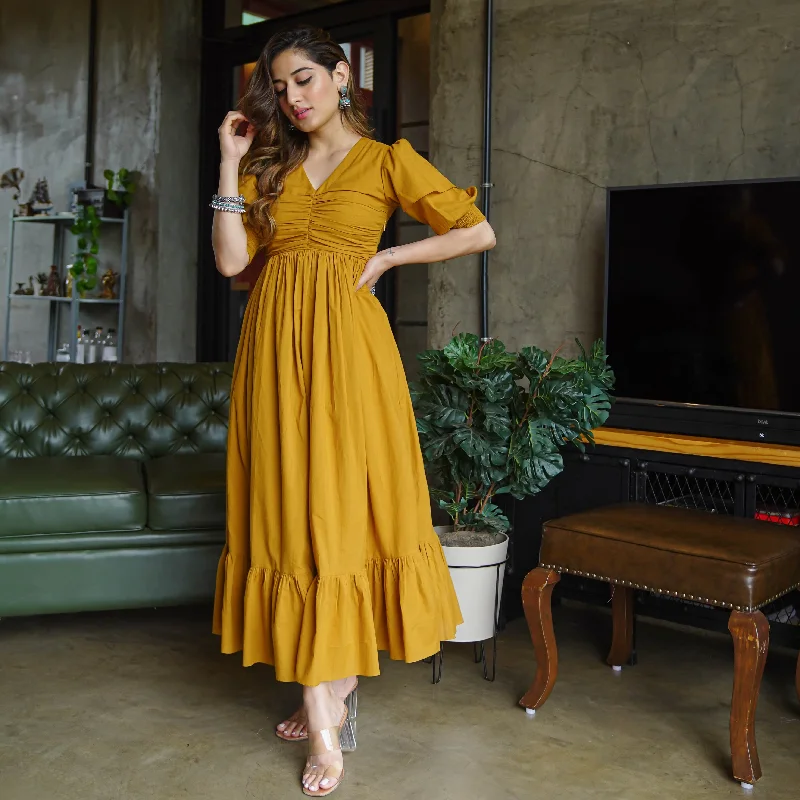 flowy maxi dress-Bunaai Ivy Yellow Cotton Maxi Dress