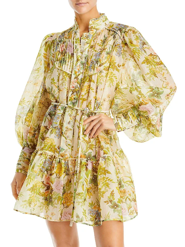 Travel-friendly wrinkle-free mini dresses-Eden Womens Floral Mini Shirtdress