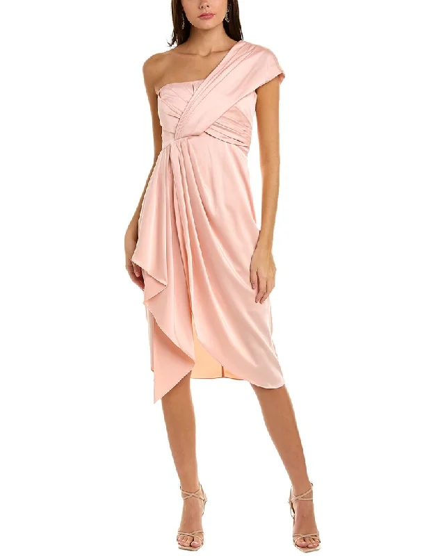 cocktail dress with belt-Theia One-Shoulder Cocktail Dress