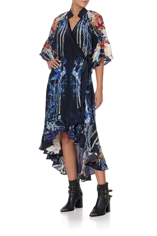 abstract print midi dress-MIDI WRAP DRESS WITH RAGLAN SLEEVE MARE MYSTIQUE