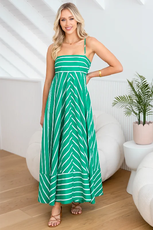 ruffle maxi dress-Portafino Maxi Dress Green Stripe