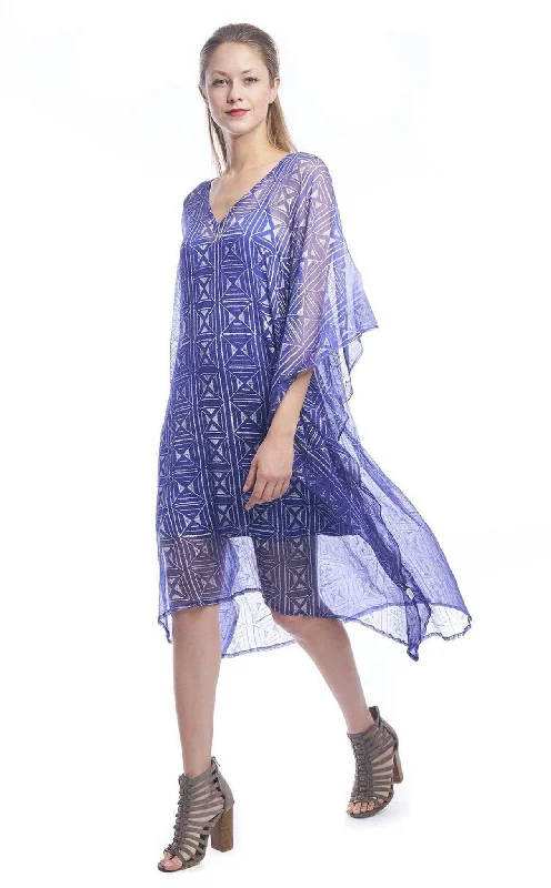 business casual midi dress-Geo Diamond Midi Caftan in Cobalt Blue + Silver