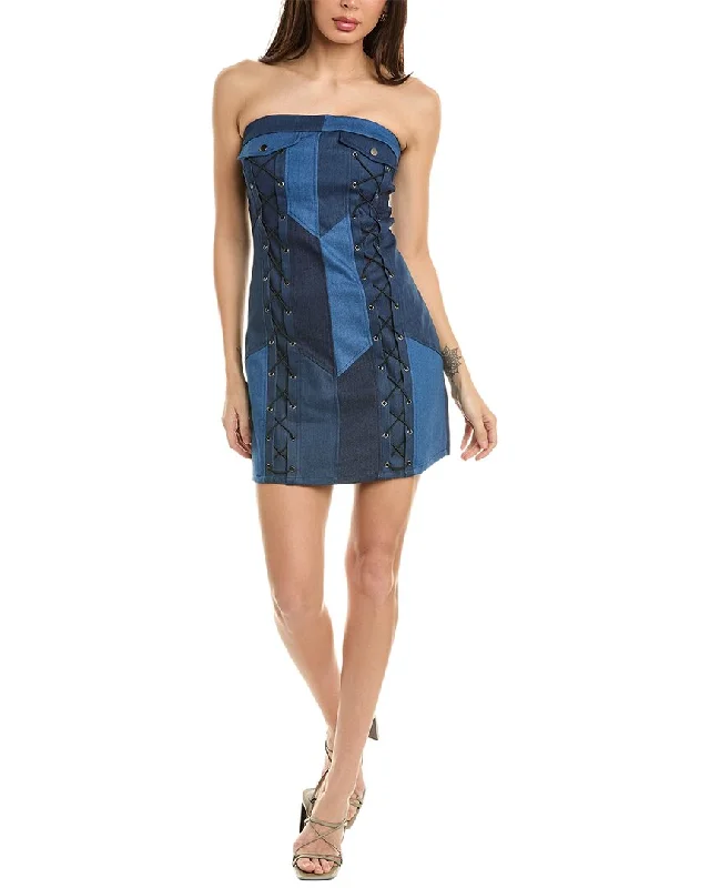 Tiered mini dresses for bohemian style-Gracia Denim Criss Cross String Mini Dress