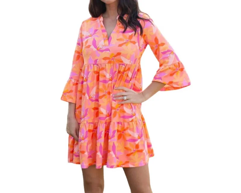 Petite mini dresses for short frames-Laguna Mini Dress Upf 50 In Paradise Calling Orange