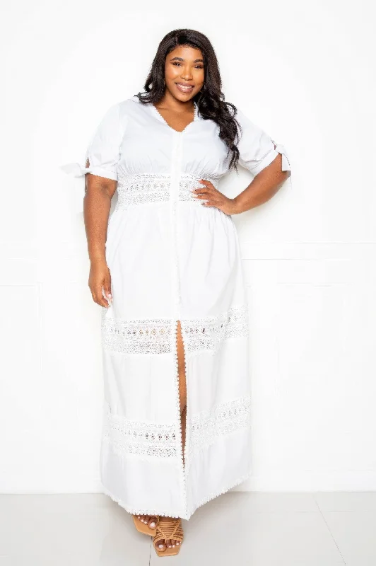 evening maxi dress-Puff Sleeve Maxi Dress With Lace Insert