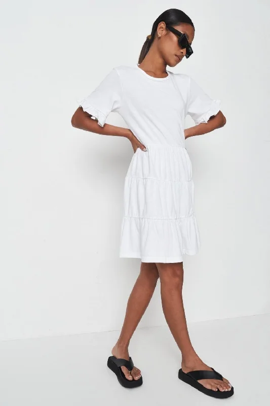 Reversible mini dresses for versatile styling-Frilled Hem Sleeve White Mini Dress