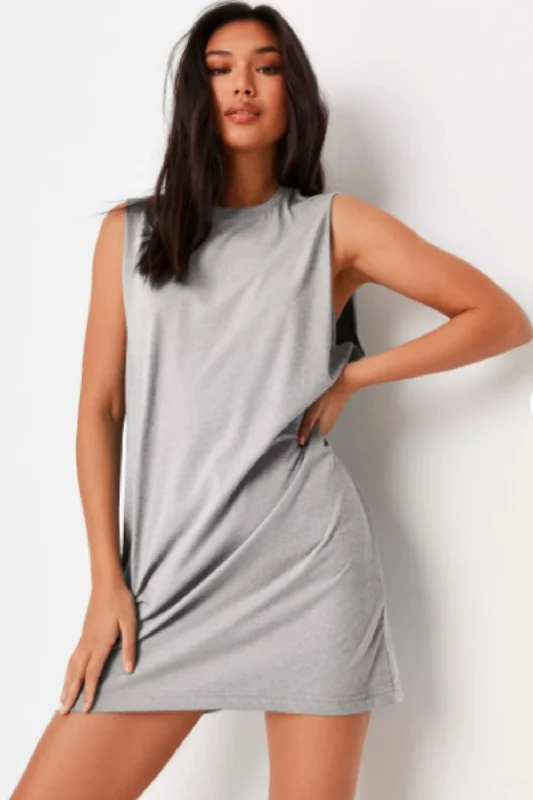 Sustainable organic cotton mini dresses-Grey Basic Sleeveless Mini Dress