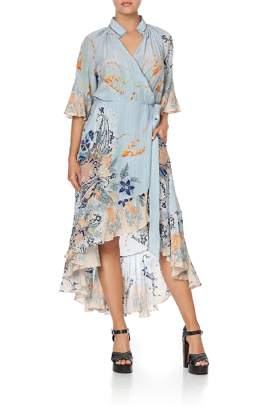 puff sleeve midi dress-MIDI WRAP DRESS WITH RAGLAN SLEEVE FRASER FANTASIA