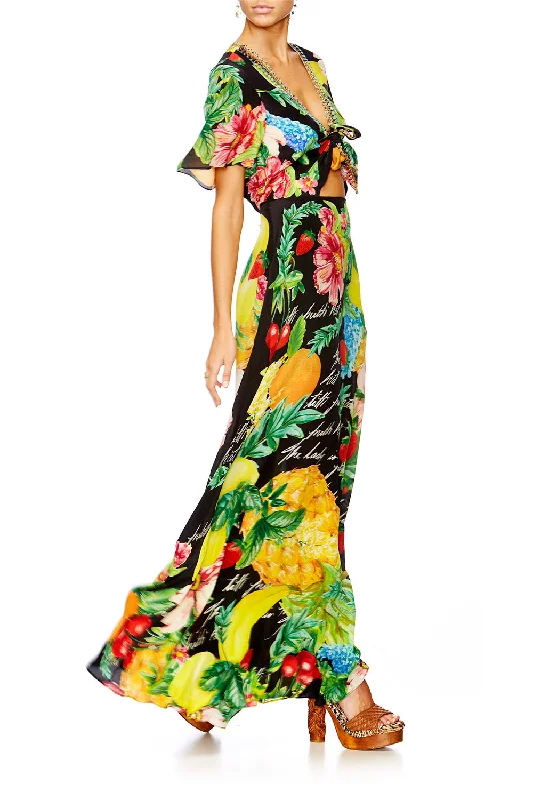 geometric print maxi dress-TIE FRONT MAXI DRESS CALL ME CARMEN