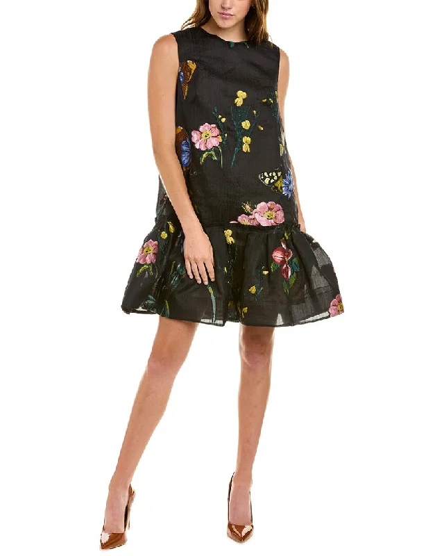 cocktail dress with mesh-Oscar de la Renta Silk-Blend Cocktail Dress