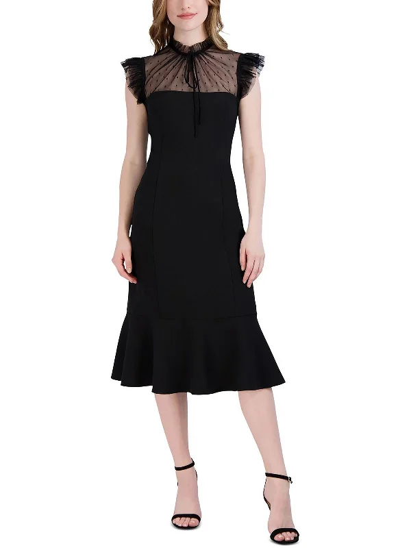 cocktail dress with pockets-Womens Illusion Ruffle Cocktail and Party Dress