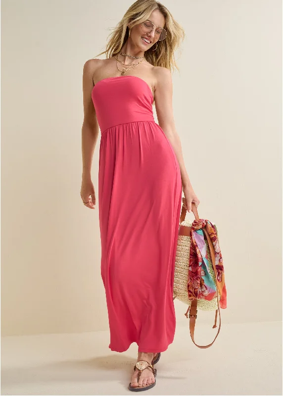 maxi dress with tassels-Convertible Maxi Dress - Red