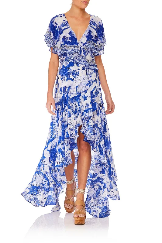 embroidered maxi dress-FRILL SLEEVE LONG DRESS THE FAN SEA