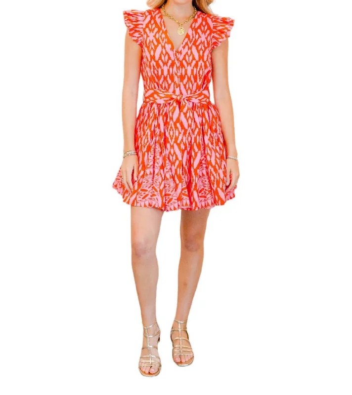 Printed mini dresses with geometric patterns-Lela Mini Dress In Jaiper Ikat Print