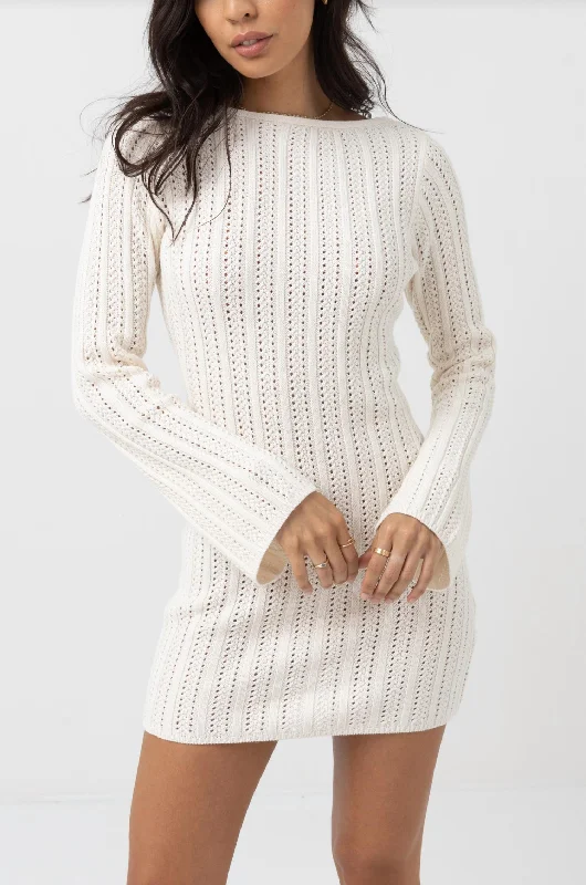 Where to buy sustainable mini dresses online-Charlize Long Sleeve Knit Mini Dress In Ivory