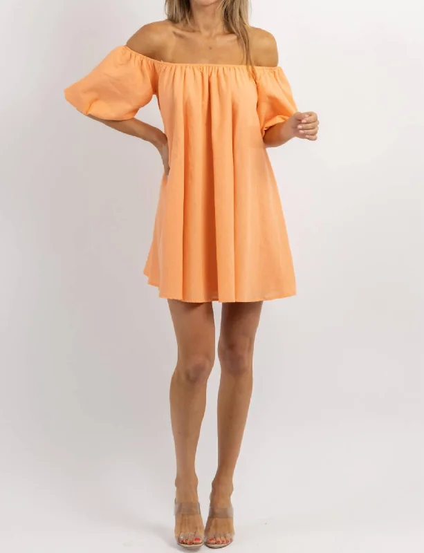 Glow-in-the-dark mini dresses for raves-Spicy Paloma Off-Shoulder Mini Dress In Orange