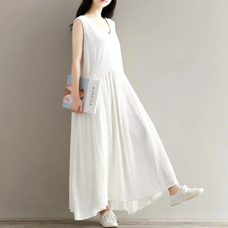 elegant maxi dress-Empire Cotton and Linen Maxi Dress