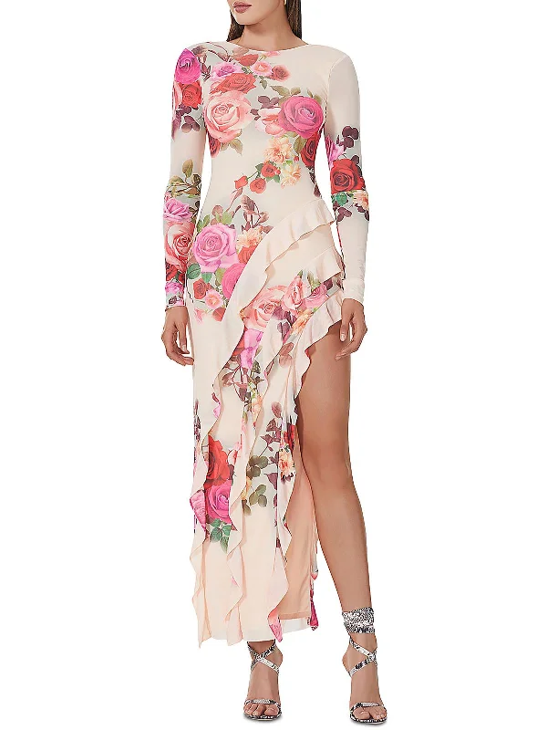 cocktail dress with sweetheart bodice-Jacie Womens Floral Hi Low Cocktail And Party Dress