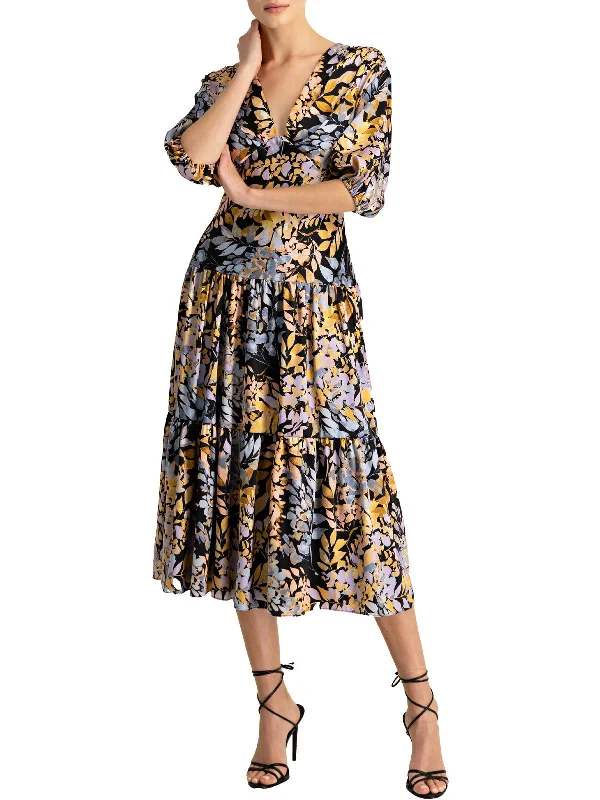 black cocktail dress-Womens Satin Floral Cocktail and Party Dress