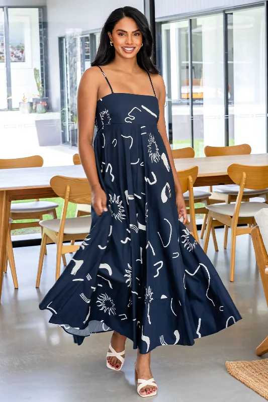 strapless maxi dress-Portafino Maxi Dress Navy Dali Print