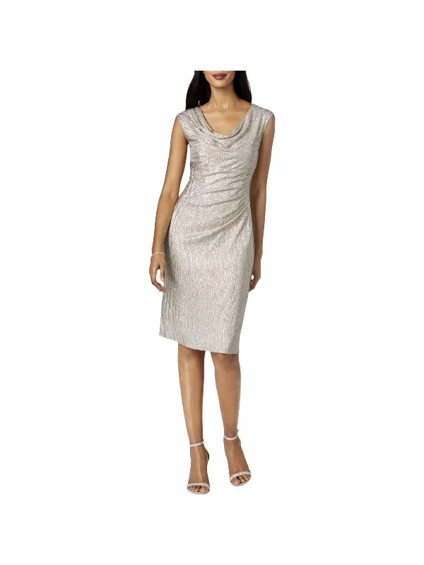 formal cocktail dress-Womens Metallic Sleeveless Cocktail Dress