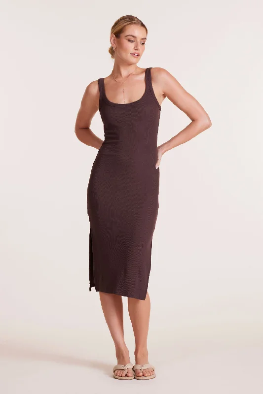 faux wrap midi dress-MIDI TANK DRESS WITH SLITS