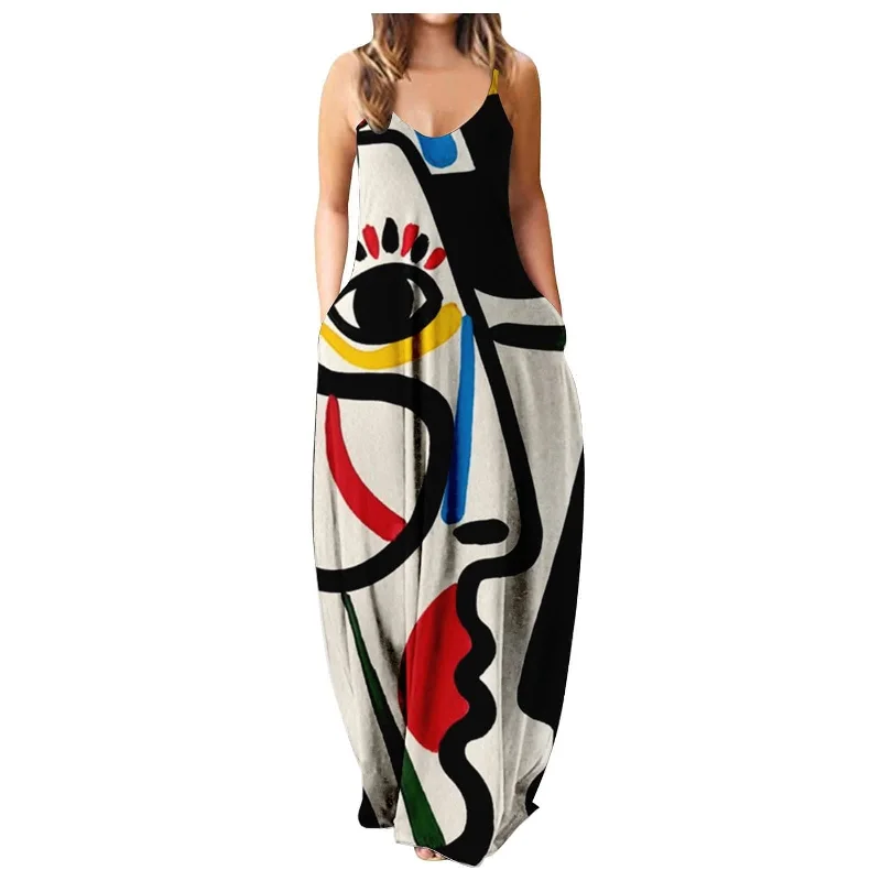 button-down maxi dress-Abstract Canvas Loose Maxi Dress