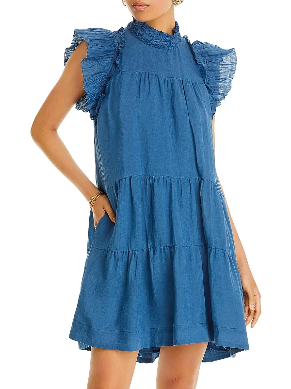 Affordable mini dresses under $50-Womens Mini Ruffled Shift Dress