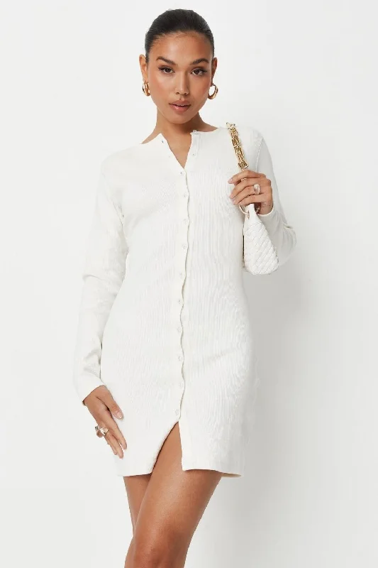 Where to buy sustainable mini dresses online-Front Button Opened White Mini Dress