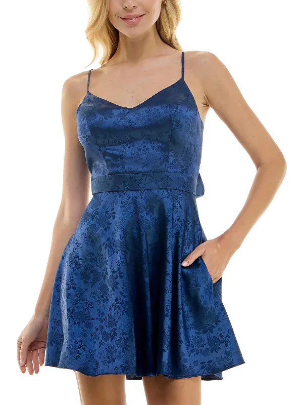 sequin cocktail dress-Juniors Womens Party Short Fit & Flare Dress