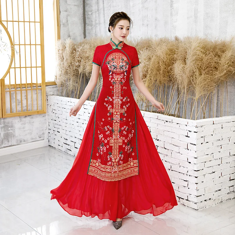 lightweight summer maxi dress-(S-5XL) Plus Size Qipao Maxi Dress (Chinese Wedding Dress)