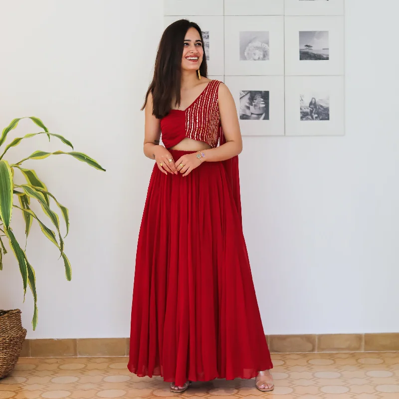 ruffle maxi dress-Barberry Georgette Long Dress