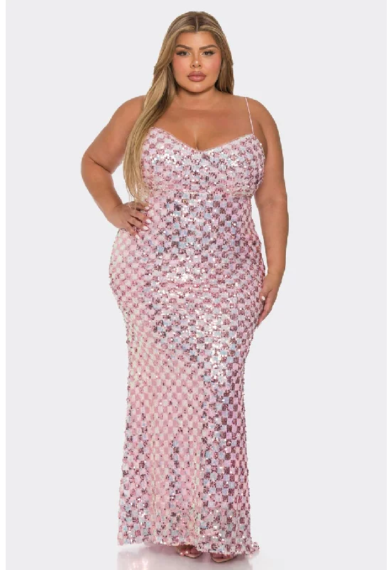 cotton maxi dress-Pink Sequin Mermaid Maxi Dress