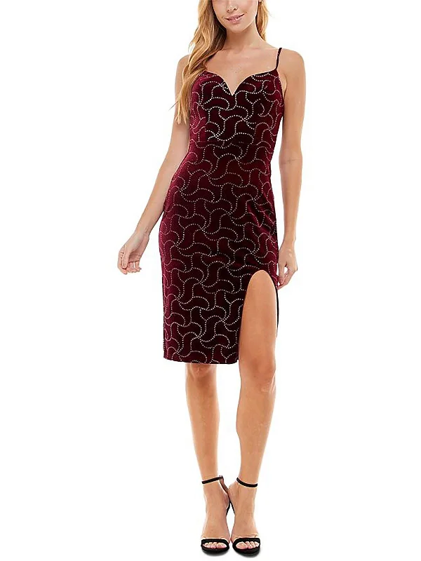 elegant cocktail dress-Womens Embellished Knee Length Cocktail and Party Dress