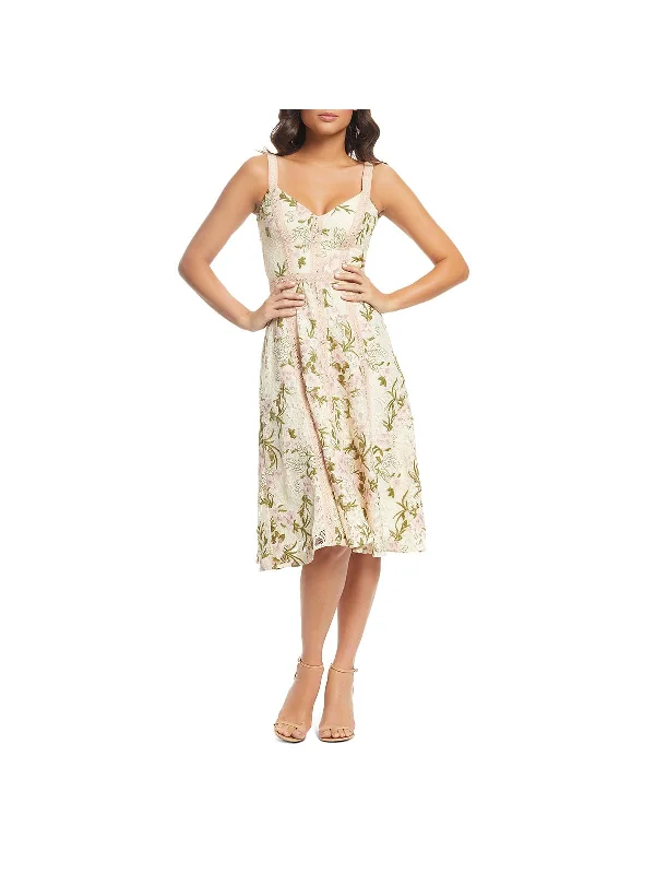 cocktail dress with high slit-Carmen Womens Lace Floral Party Dress