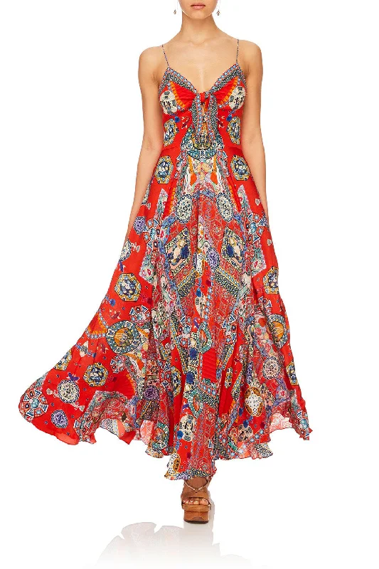 floral patchwork maxi dress-LONG DRESS WITH TIE FRONT FOUND IN TRANSLATION