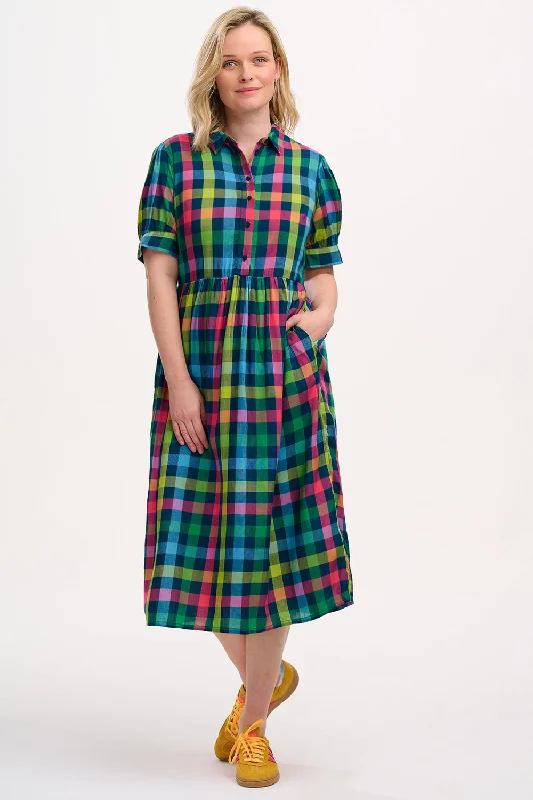 smocked midi dress-Willet Midi Smock Dress - Multi, Midnight Gingham