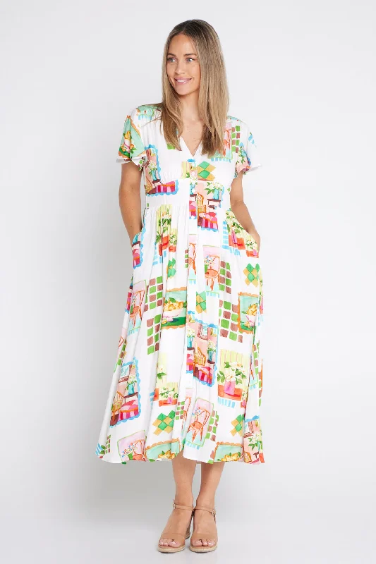 mock neck midi dress-Freja Midi Dress - Palm Springs Print