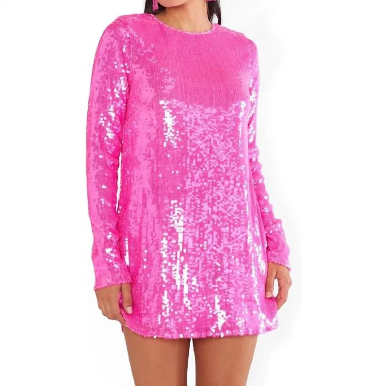 Lightweight chiffon mini dresses for summer-Maddison Mini Dress In Pink Sequins