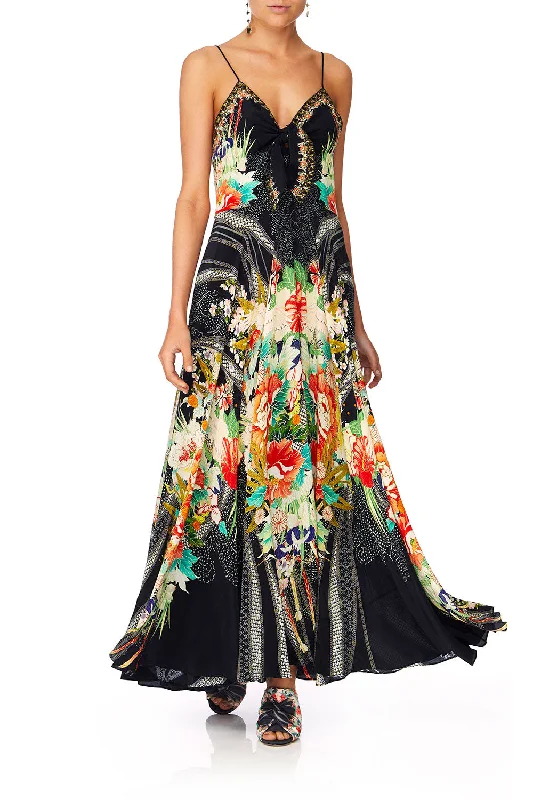 bodycon maxi dress-LONG DRESS WITH TIE FRONT QUEEN OF KINGS