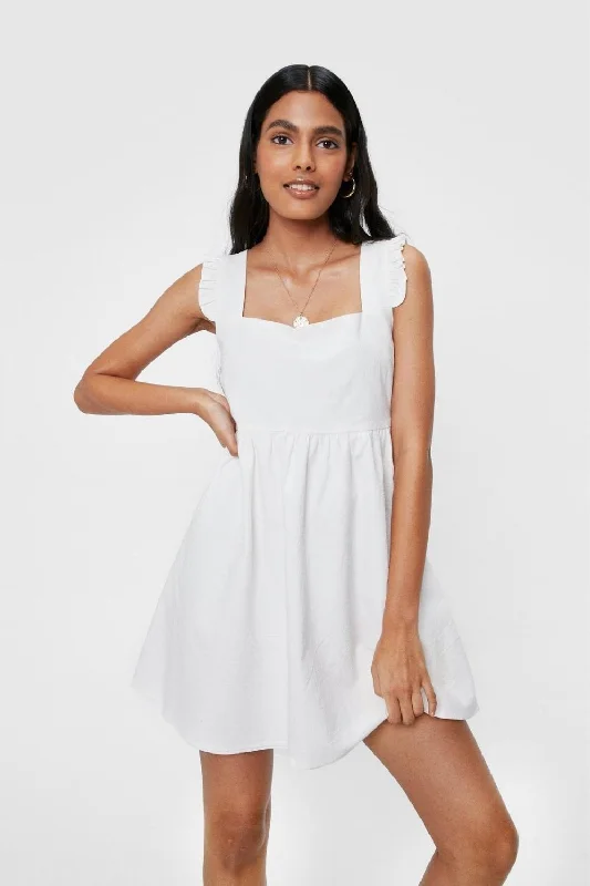 Where to buy sustainable mini dresses online-Sleeveless Ruffle Strap Mini Smock Dress