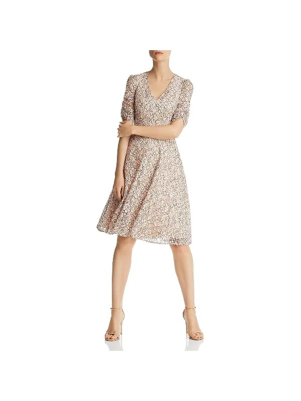 asymmetrical cocktail dress-Womens Floral Lace Cocktail Fit & Flare Dress