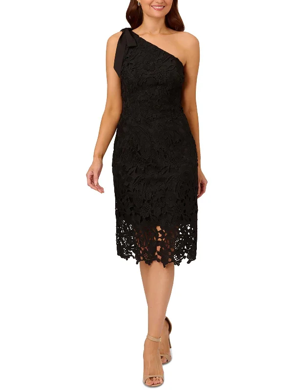 cocktail dress with puff sleeves-Womens Lace One Shoulder Cocktail And Party Dress