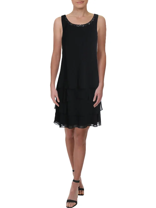 cocktail dress with pockets-Womens Chiffon Sleeveless Cocktail Dress