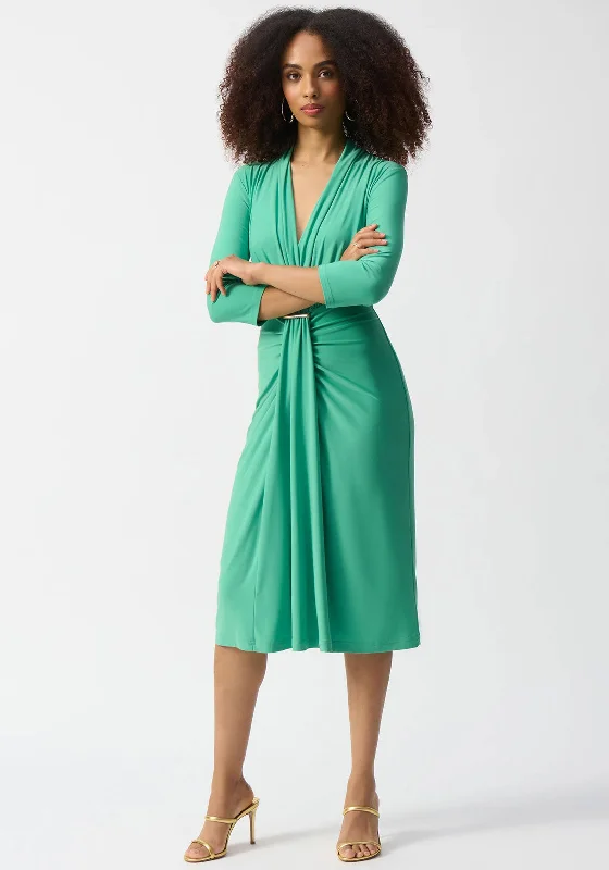 wrap front midi dress-Joseph Ribkoff Ruched Midi Dress, Green