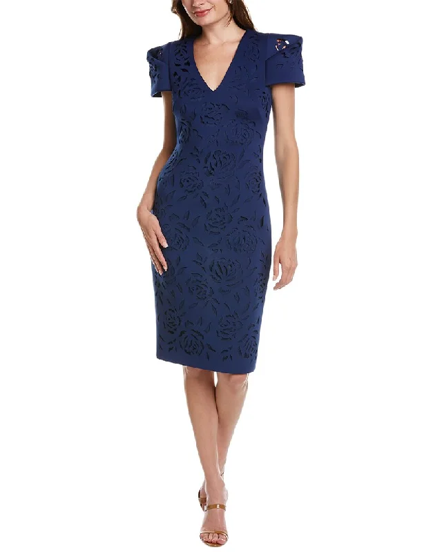 draped cocktail dress-Badgley Mischka Scuba Cocktail Dress