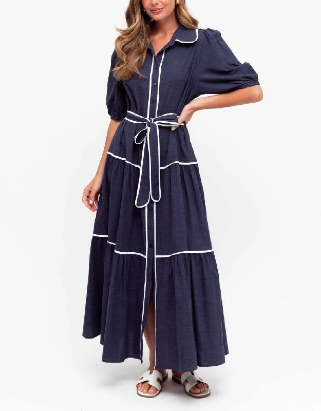 casual loose fit maxi dress-Amelia Maxi Dress - Navy